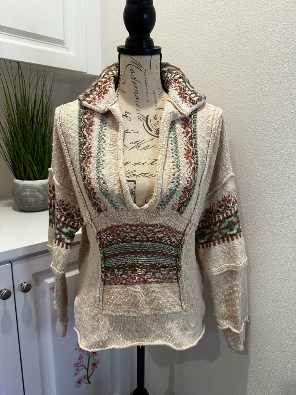 Pilcro Ivory Knit Sweater with Rust and Teal Speckle